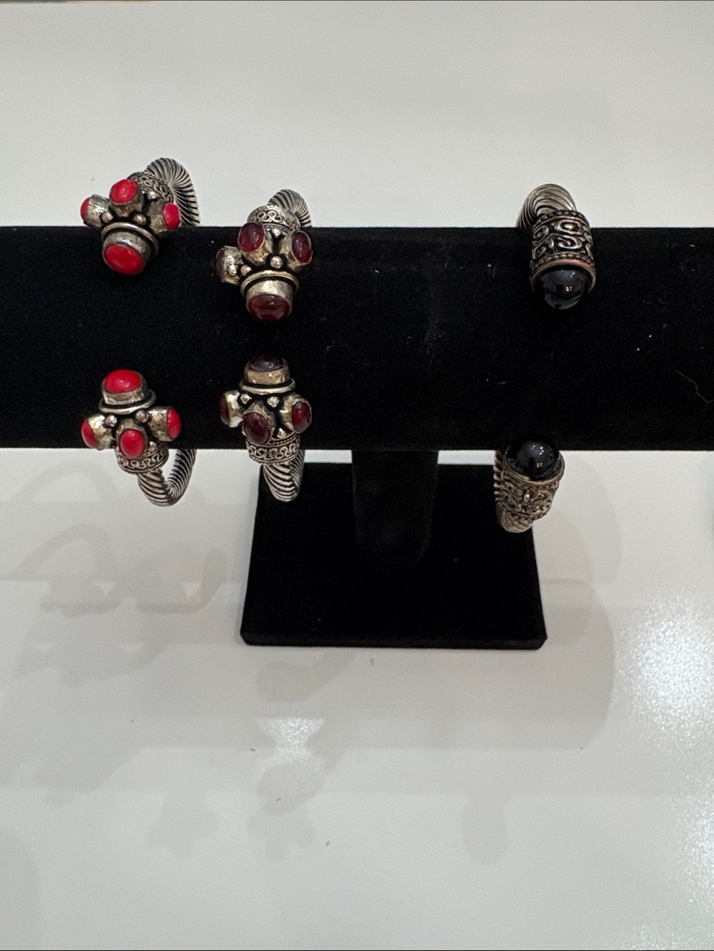 Vintage Tribal Silver Plated Cable Cuff Bracelets- 3 Bangle Torque w/mixed stone